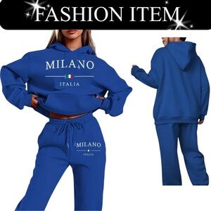 SWEATSUIT: 2Pc Blue Hoodie w/Front Pocket & Matching Drawstring Pants, NIP